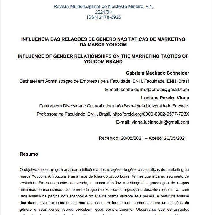 Professora e aluna do Curso de Administração da Faculdade IENH têm artigo publicado